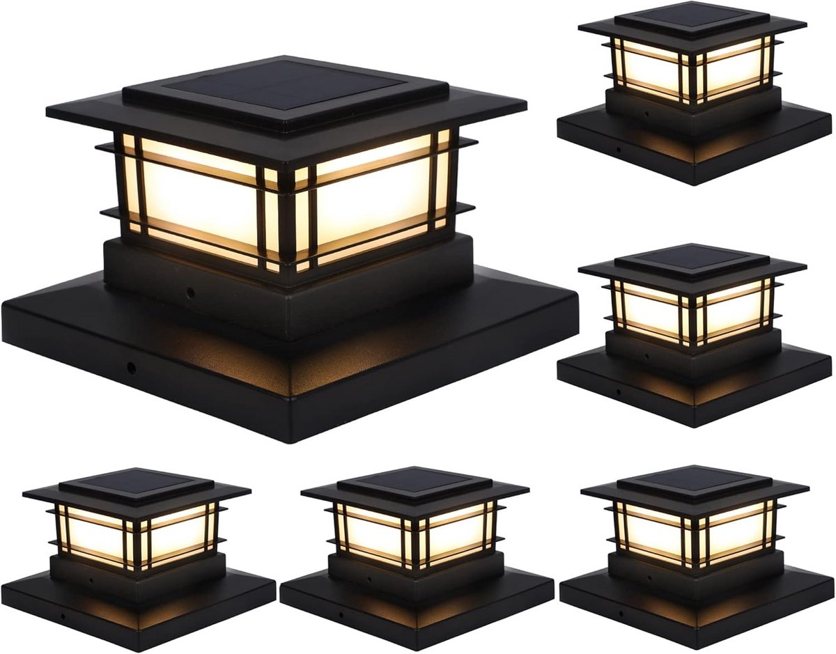 6-delige Set Zonne-energie Paallantaarns voor Buiten, Warm Wit Licht voor Tuin en Schutting