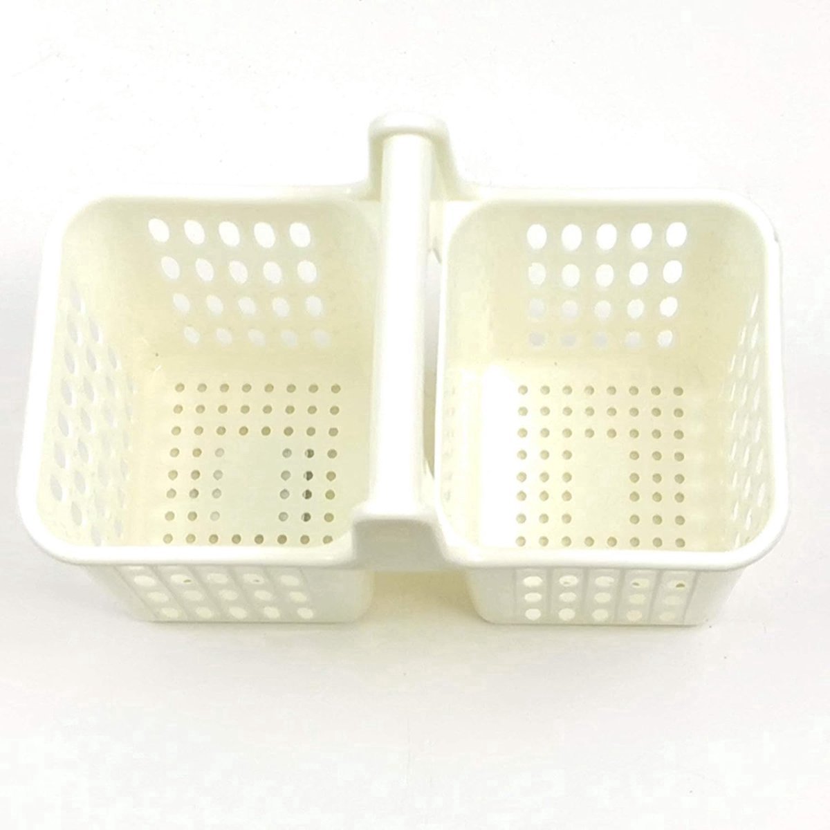 Stunq® Bestekmand, afwasmand, mand voor bestek en kleine onderdelen, vaatwasser, universele bestekkoker, bestekbeker, rechthoekig, wit, 2 vakken, grofmazig snijmand, BPA-vrij