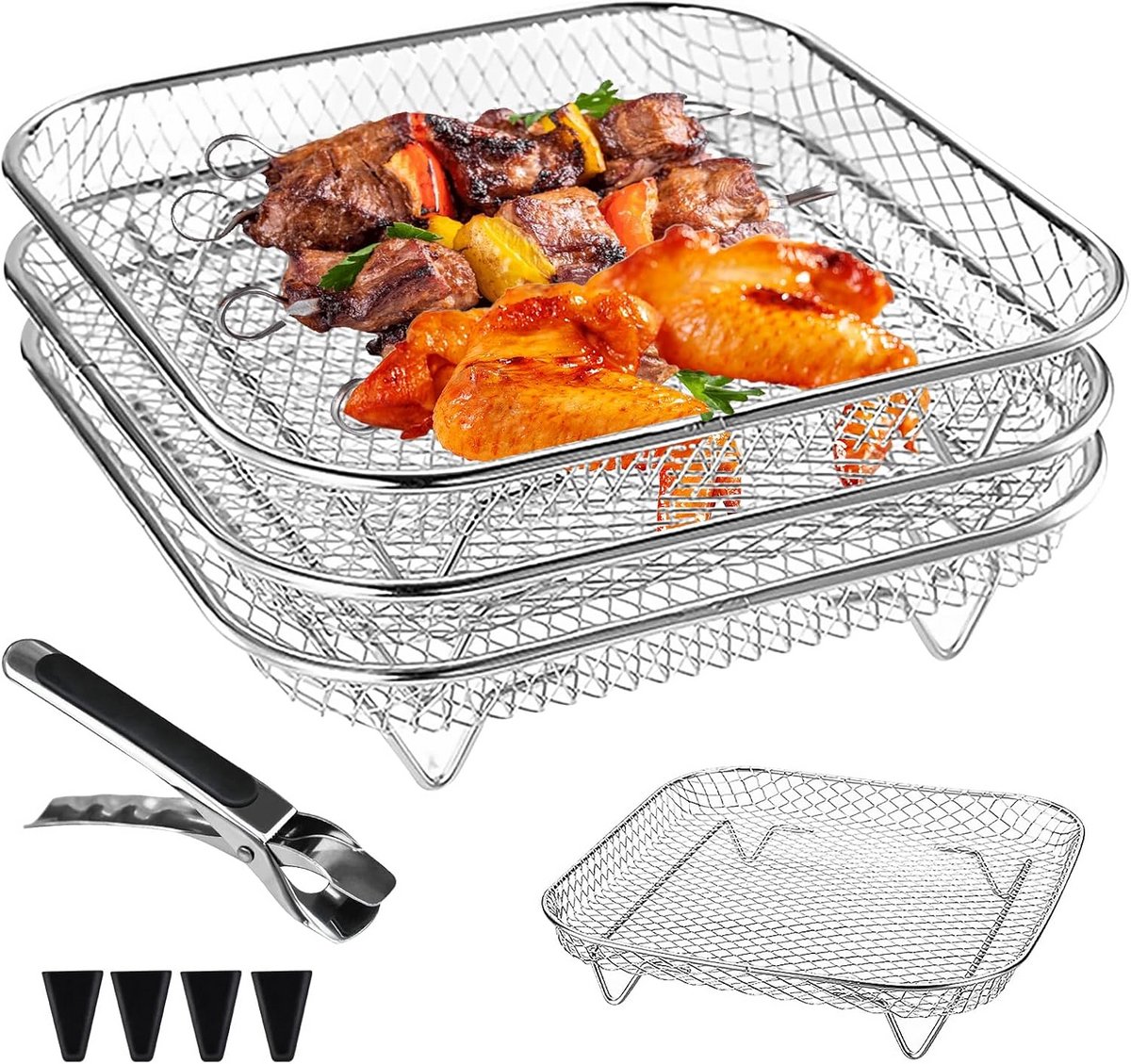 3-laags Universele Airfryer Rack Set - Stapelbare RVS Grillroosters