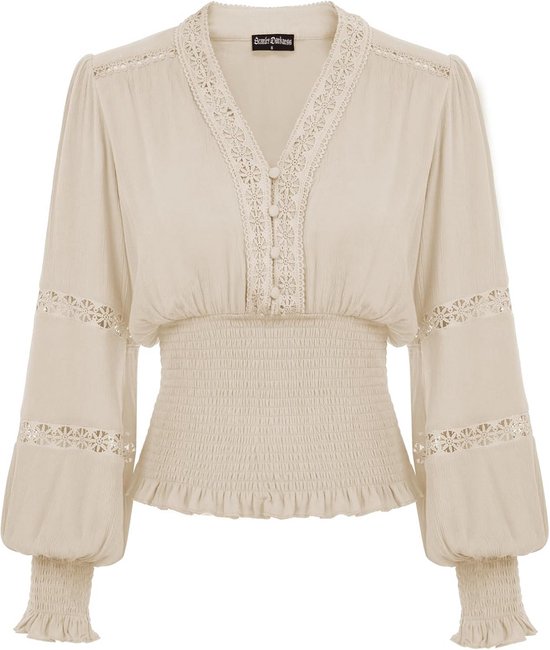 SCARLET DARKNESS Vrouwen Renaissance Corset Blouse Vintage V-hals Middeleeuwse Wrap Blouse, Zwart, M