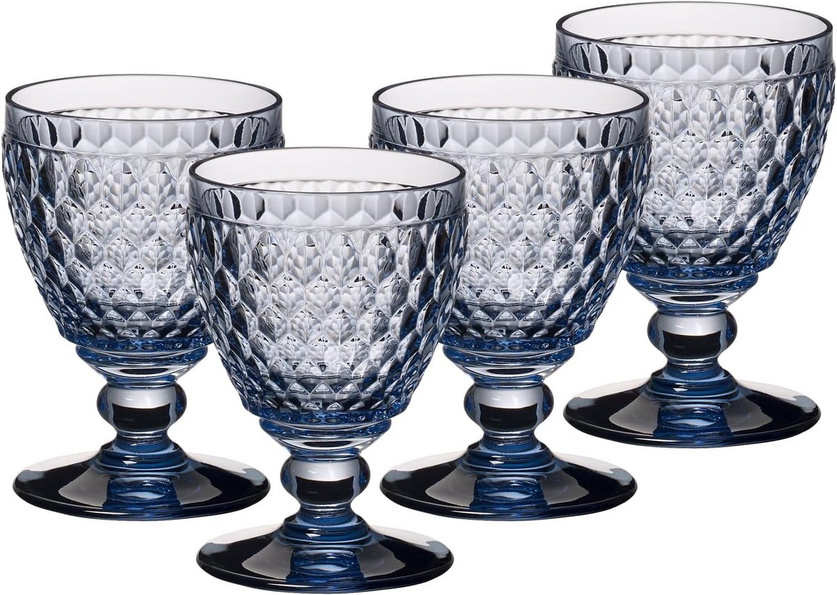 Set van 4 Witte Wijnglazen met Gefacetteerd Patroon, 230 ml