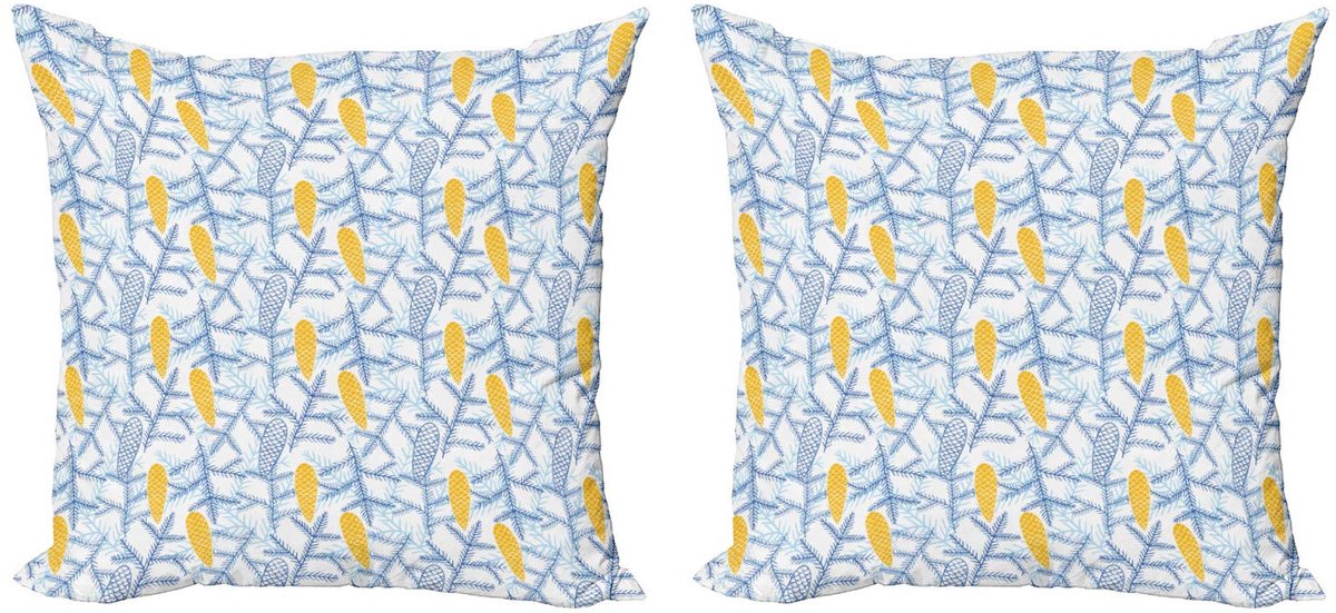 ABAKUHAUS Dennenappel Kussenhoezen Set – 2x45x45 cm – Dubbelzijdig bedrukt Aarde Geel
