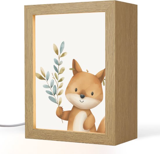 Nachtlampje 15x20 cm - Kinder lampje - Vos - Dier - Bosdieren - Tafellamp kinderkamer - Slaapkamer lamp - Bedlamp kinderen - Kinderlampje stopcontact - Wandlamp babykamer - Nachtlampjes