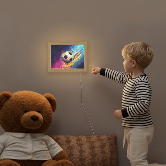 Nachtlampje 20x15 cm - Kinder lamp - Voetbal - Kleurrijk - Abstract - Penseelstreken - Tafellamp kinderkamer - Slaapkamer lamp - Bedlamp kinderen - Kinderlampje stopcontact - Wandlamp babykamer - Nachtlampjes van Merkloos — afbeelding 5