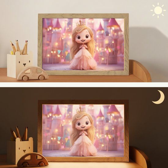 Nachtlampje 30x20 cm - Kinder lamp - Prinses - Roze - Kasteel - Tafellamp kinderkamer - Slaapkamer lamp - Bedlamp kinderen - Kinderlampje stopcontact - Wandlamp babykamer - Nachtlampjes van Merkloos — afbeelding 4