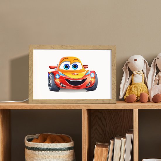 Nachtlampje 30x20 cm - Kinder lamp - Raceauto - Oranje - Jongens - Kinderen - Auto - Tafellamp kinderkamer - Slaapkamer lamp - Bedlamp kinderen - Kinderlampje stopcontact - Wandlamp babykamer - Nachtlampjes van Merkloos — afbeelding 3