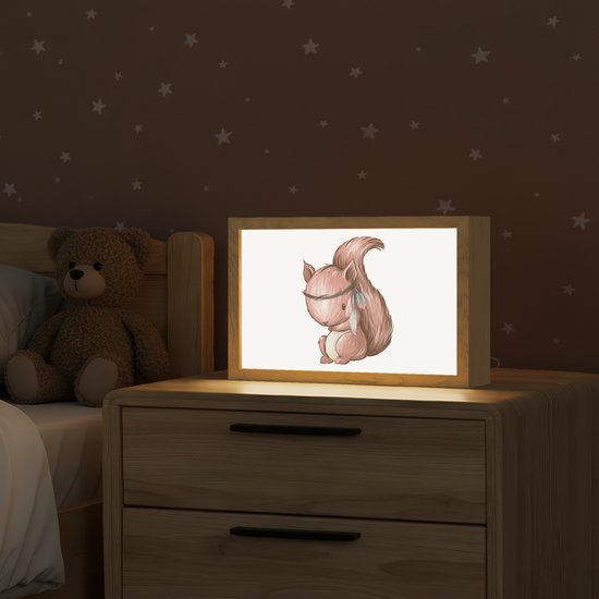 Nachtlampje 30x20 cm - Kinder lamp - Eekhoorn - Dier - Bosdieren - Bruin - Tafellamp kinderkamer - Slaapkamer lamp - Bedlamp kinderen - Kinderlampje stopcontact - Wandlamp babykamer - Nachtlampjes van Merkloos — afbeelding 2