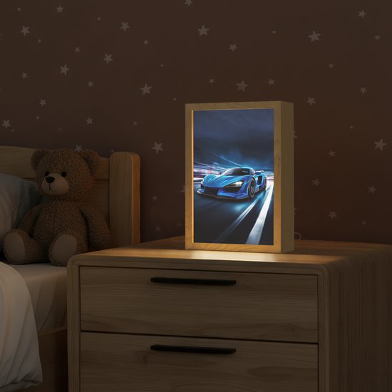 Nachtlampje 20x30 cm - Kinder lamp - Auto - Blauw - Jongens - Kind - Tafellamp kinderkamer - Slaapkamer lamp - Bedlamp kinderen - Kinderlampje stopcontact - Wandlamp babykamer - Nachtlampjes van Merkloos — afbeelding 2