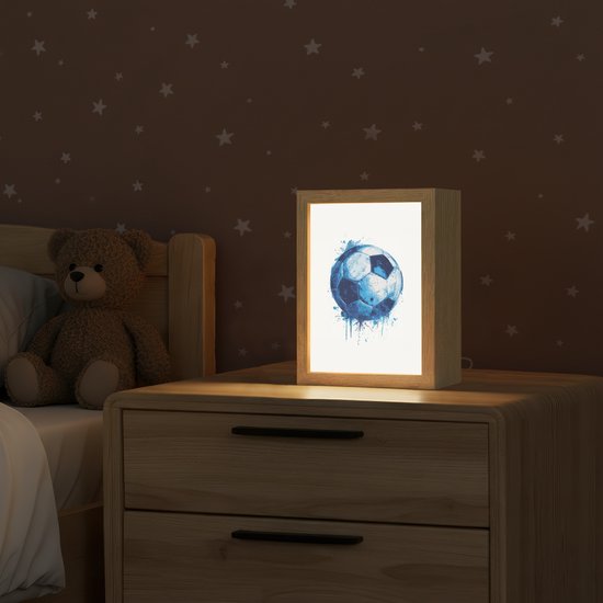 Nachtlampje 15x20 cm - Kinder lamp - Voetbal - Blauw - Inkt - Spatten - Tafellamp kinderkamer - Slaapkamer lamp - Bedlamp kinderen - Kinderlampje stopcontact - Wandlamp babykamer - Nachtlampjes van Merkloos — afbeelding 2