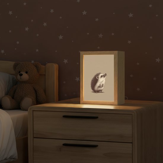 Nachtlampje 15x20 cm - Kinder lamp - Egel - Snuitje - Bruin - Stekels - Tafellamp kinderkamer - Slaapkamer lamp - Bedlamp kinderen - Kinderlampje stopcontact - Wandlamp babykamer - Nachtlampjes van Little Dreamzzz. — afbeelding 2