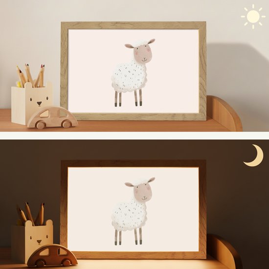 Nachtlampje 30x20 cm - Kinder lampje - Schaap - Boerderij dier - Dieren - Tafellamp kinderkamer - Slaapkamer lamp - Bedlamp kinderen - Kinderlampje stopcontact - Wandlamp babykamer - Nachtlampjes van OnlyWow — afbeelding 4