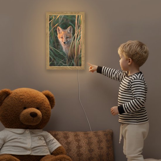 Nachtlampje 20x30 cm - Kinder lamp - Vos - Oranje - Gras - Tafellamp kinderkamer - Slaapkamer lamp - Bedlamp kinderen - Kinderlampje stopcontact - Wandlamp babykamer - Nachtlampjes van Merkloos — afbeelding 5