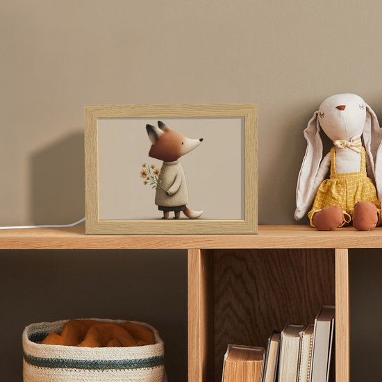Nachtlampje 20x15 cm - Kinder lampje - Vos - Gele bloemen - Minimalistisch - Tafellamp kinderkamer - Slaapkamer lamp - Bedlamp kinderen - Kinderlampje stopcontact - Wandlamp babykamer - Nachtlampjes van Merkloos — afbeelding 3
