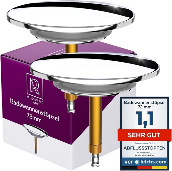2x Universele Badstop Universeel 72mm Messing met Dubbele Afdichting ...