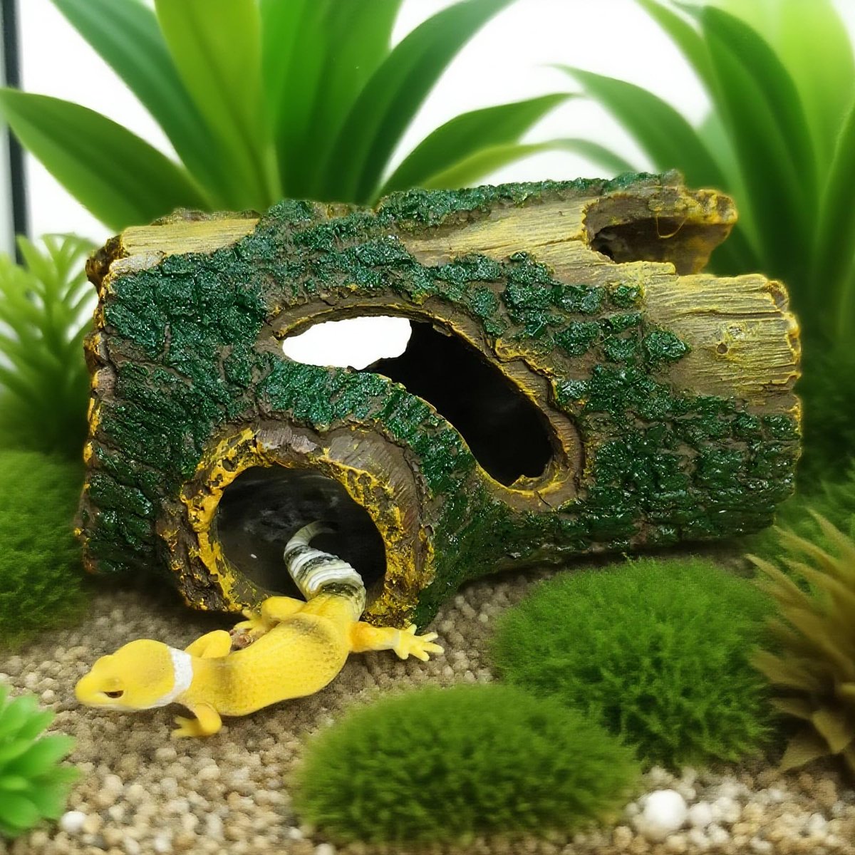 Aquariumgrot van hars met holle boomstam - Schuilplaats voor vissen en garnalen Geschikt voor aquaria en glazen containers (14 x 9,4 x 6,6 cm, geen montage vereist)