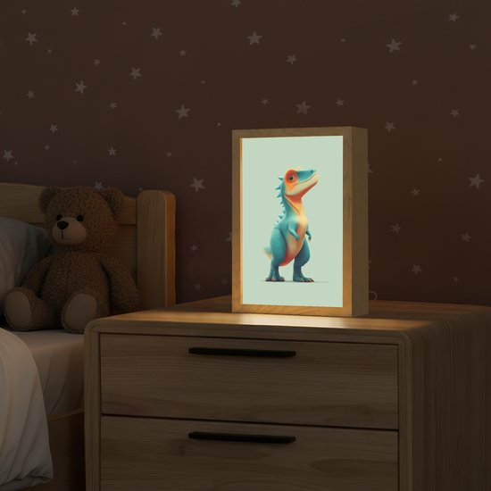 Nachtlampje 20x30 cm - Kinder lamp - Cartoon - Dino - Oranje - Stekels - Tafellamp kinderkamer - Slaapkamer lamp - Bedlamp kinderen - Kinderlampje stopcontact - Wandlamp babykamer - Nachtlampjes van Merkloos — afbeelding 2