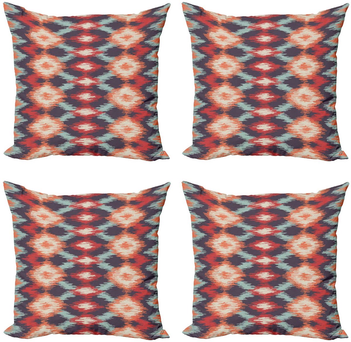 ABAKUHAUS Ikat kussenhoes-set – 4x40x40 cm – dubbelzijdig bedrukt Rood