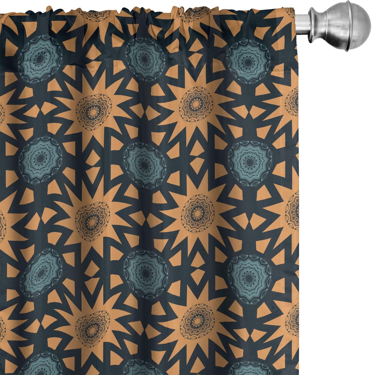 ABAKUHAUS Antiek Oriëntaals – 2x75x225 cm gordijnen – microvezel Abrikoos-donkerblauw Aprikosengeel