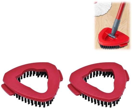 Deux têtes de brosse rotatives rouges triangulaires avec des poils noirs sur fond blanc.