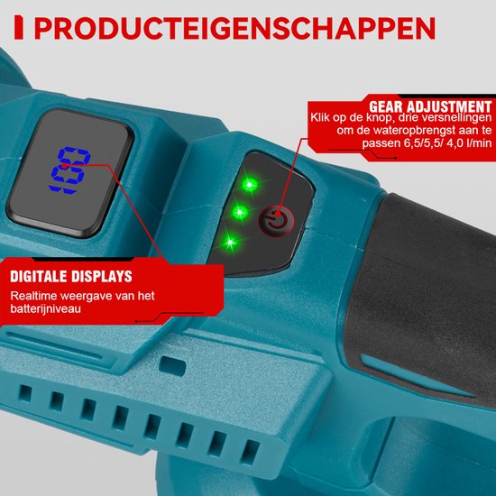 ONEVAN Accu Hogedrukreiniger - 70 Bar - 21V Draadloze Hogedrukreiniger - Auto Was Set - Terrasreinigers Groenaanslag - 6-in-1 multifunctionele - met 2x Accus - voor auto, terras, gazon van ONEVAN — afbeelding 4