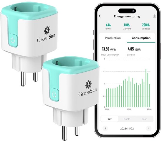 Timer Functie Stekker ANTELA Slimme Stekker 16A 3680W Met Energiemeter | Werkt Met Alexa & Google Home | Geen Hub Nodig | Timer En App Bediening App Bediening Smart Plug