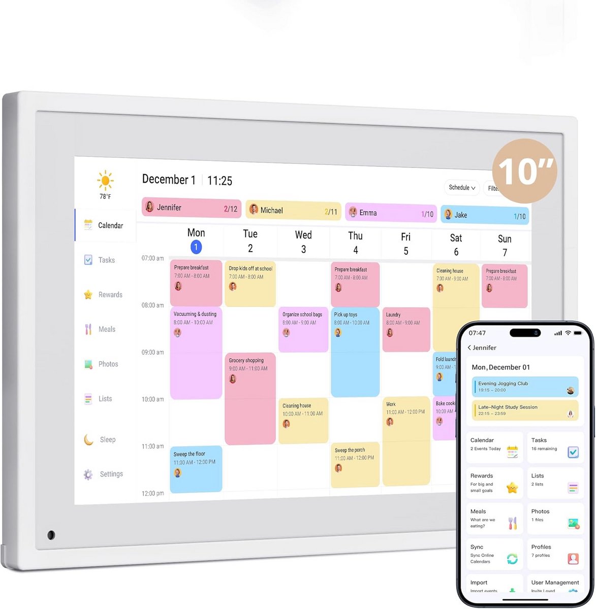 Digitale Kalender 10,1 inch Touchscreen - Elektronische Familieplanner met 32GB Geheugen
