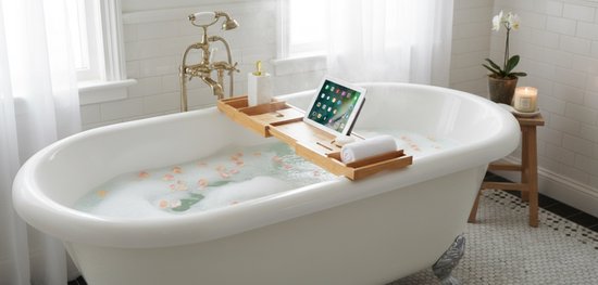 ACAZA Badplank - Badrek - Badplank voor in bad – Uitschuifbaar van 75 tot 109 cm Breed - Bamboe