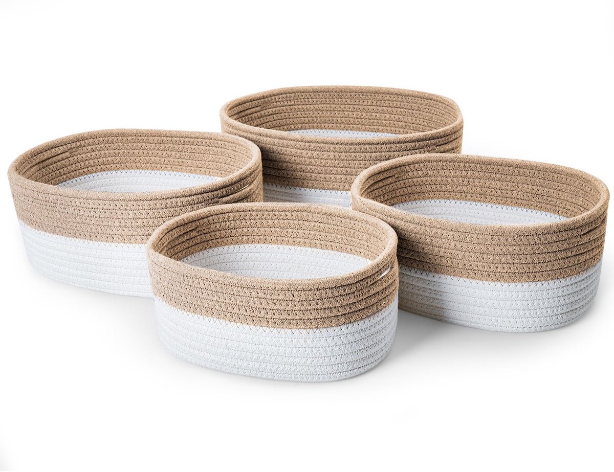 Unyqoos® Set van 4 handgeweven katoenen opbergmanden voor diverse ruimtes