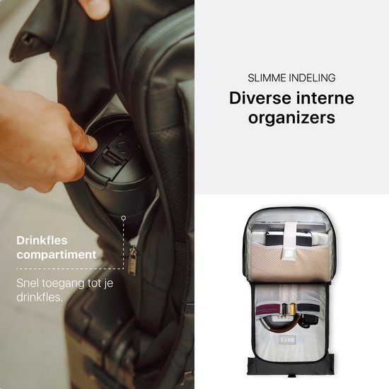 ONYX Sac à Dos Rolltop 25 à 40 L - Avec Compartiment pour Ordinateur Portable - Sac à Dos Réglable - Sac de Voyage - Résistant à l'Eau et Durable - Noir