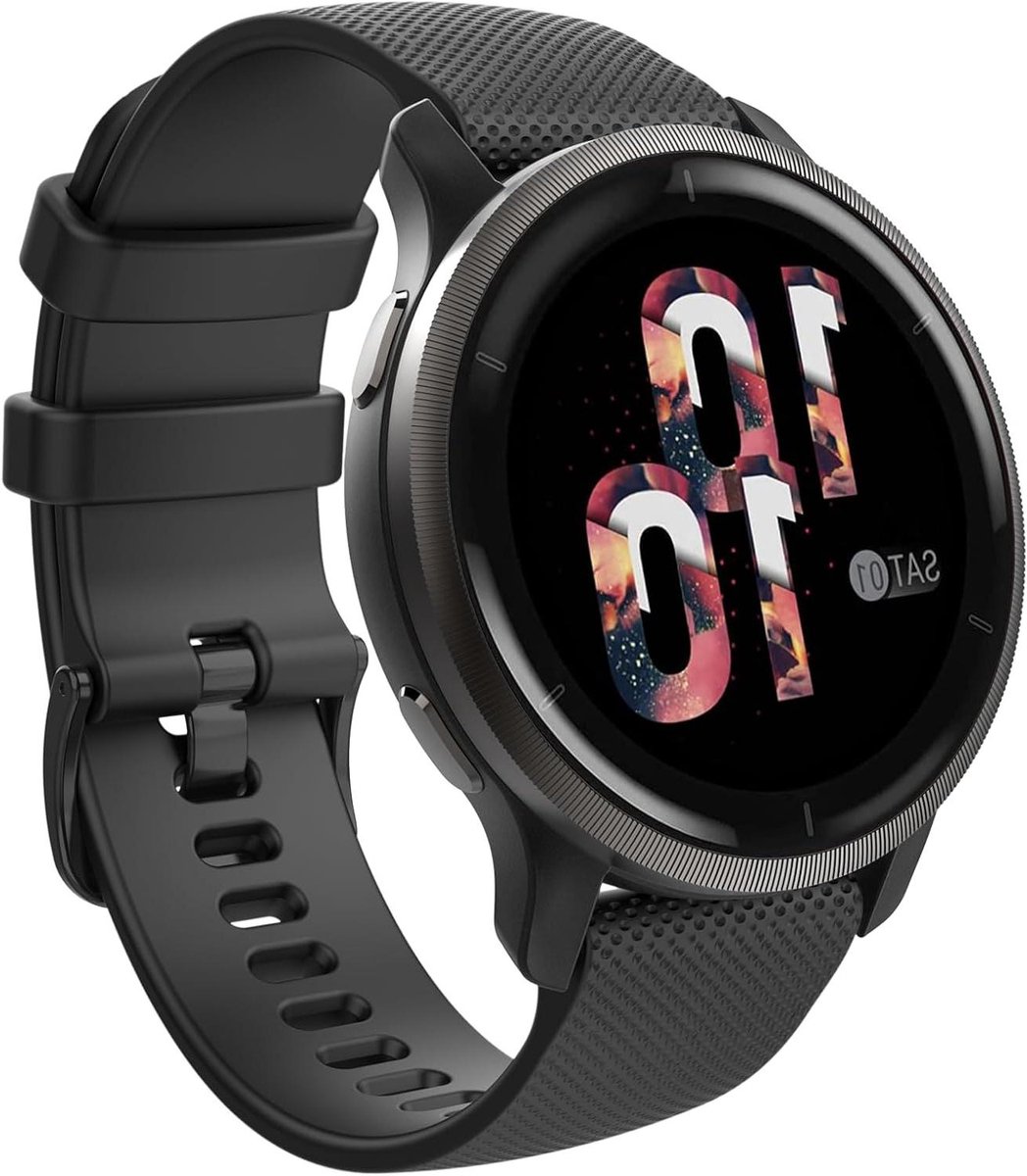 Zwarte Sport Horlogeband 18mm Compatibel met Garmin Vivoactive en Venu 4S-3S-2S - Vervangende Zachte Silicone Polsband