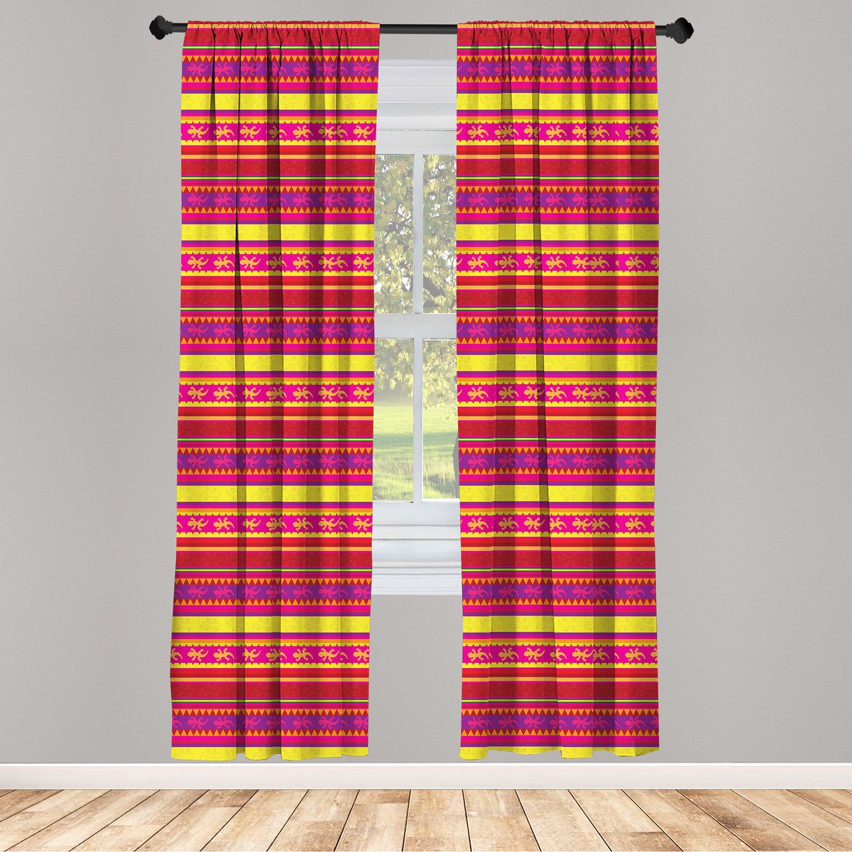 ABAKUHAUS Mexicaanse raamgordijnen – 2-delige set 75 x 225 cm – Veelkleurig, met roedezak