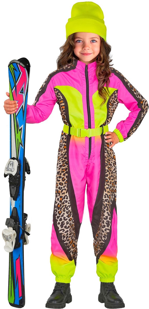 Fout ski pak snowboarder luipaard roze/geel kind