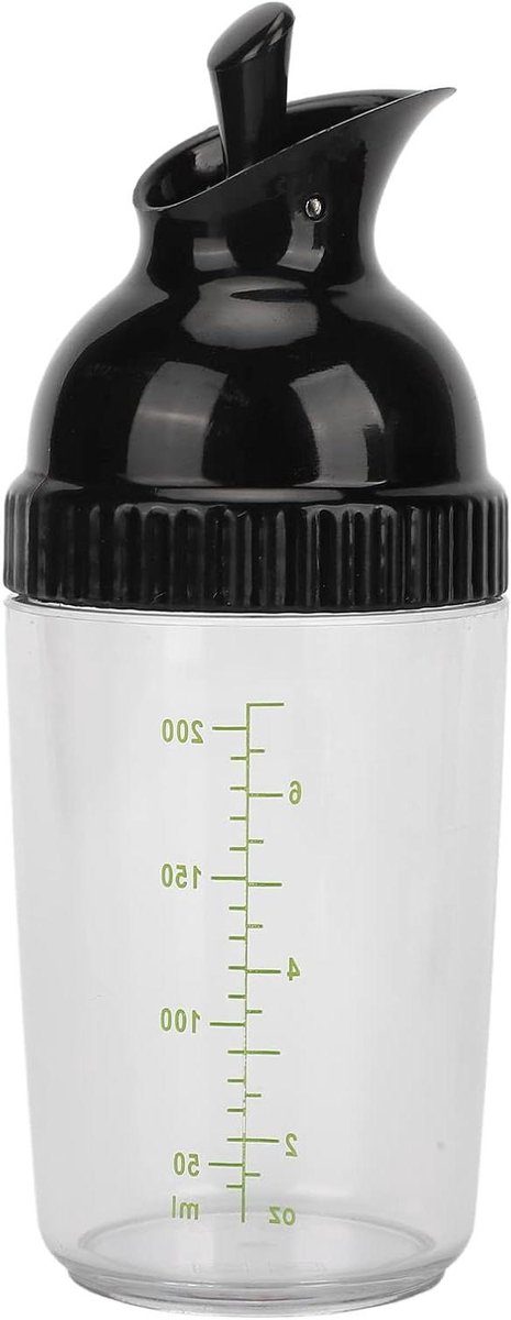 Saladedressing Shaker - Container - Lekvrije Mixer - 200ml/6.8oz - Fles - Deksel - Schaal - Sojasaus Vinaigrette Salade - Zwart - Geschikt voor Keukengebruik