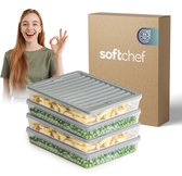 Coffret de conservation alimentaire Soft Chef Fresh Box 4 pièces (4 × 2400 ml) – Sans BPA, hermétique, anti-fuite, compatible micro-ondes, lave-vaisselle et congélateur – Avec couvercles crème/beige