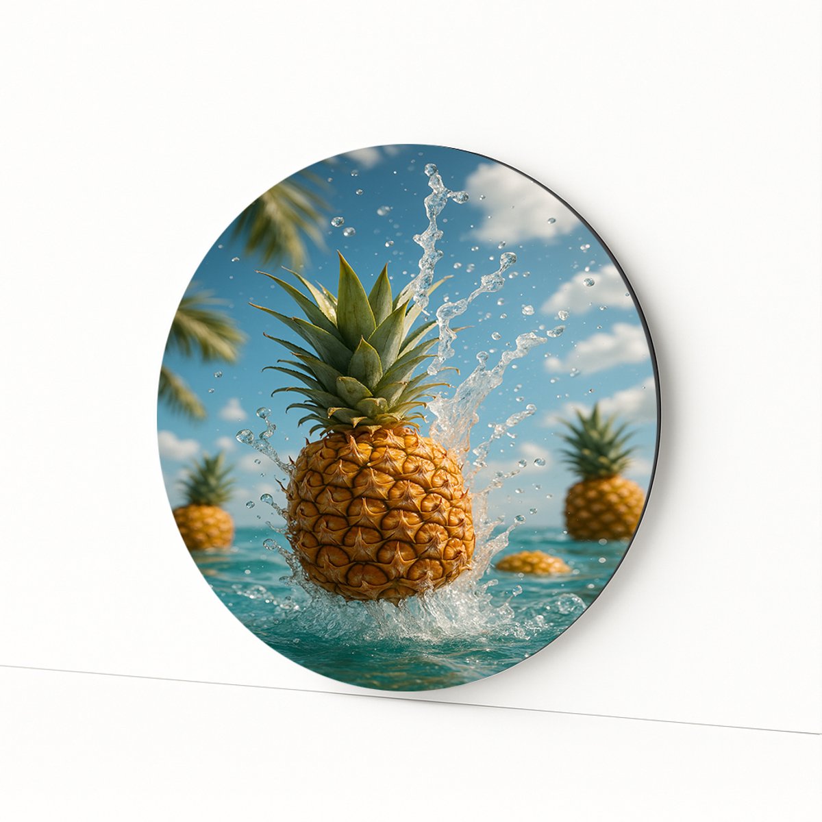 Ananas splash – wandcirkel – wandbord – Dibond muurcirkel – 60x60 cm