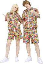 Joya Party® Retro Trainingspak Volwassenen Kort | Carnavalskleding Heren & Dames | Verkleedkleren Man Vrouw | Jaren 80 & 90 Print | Unisex Oversized | Verkleedpak | Korte Mouwen & Korte Broek | Carnaval & Foute Party | Maat XS/S