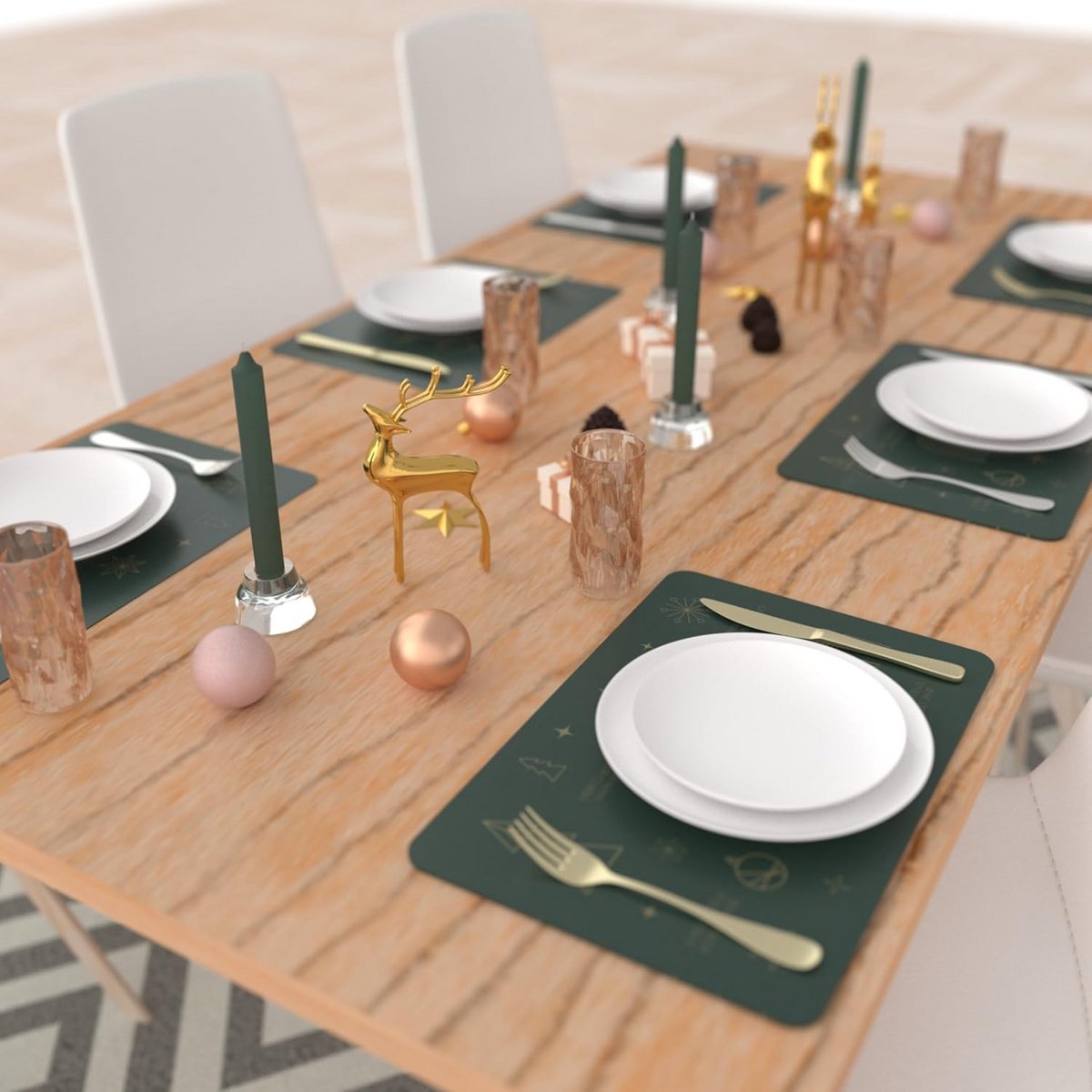 Set van 6 Mosgroene Kerst Placemats - 45x30cm - Afwasbaar en Waterafstotend
