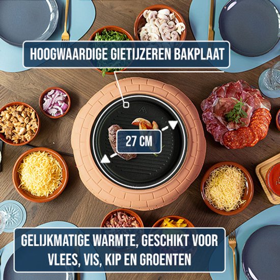 BluMill Mini Pizza Oven met Gourmetstel - Mini Pizza Oven voor 6 Personen - Terracotta Koepel - Incl. Gietijzeren Grillplaat - Incl. 6 RVS Pizzaspatels en Deeguitsteekvorm — afbeelding 2