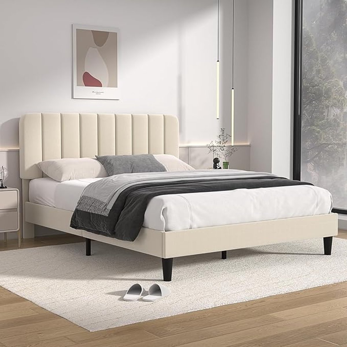 Elegant Fluwelen Tweepersoonsbed 140x190 cm | Modern Gecapitonneerd Bed met Verstelbaar Hoofdeinde | Robuust Houten Lattenbodem | Comfortabel & Duurzaam | Beige Depauwwonen