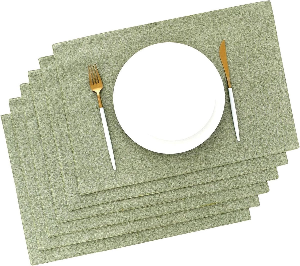 Placemats - Wasbare - Set van 6 - Groene Linnen Tafelmat - Eetkamertafel Mat