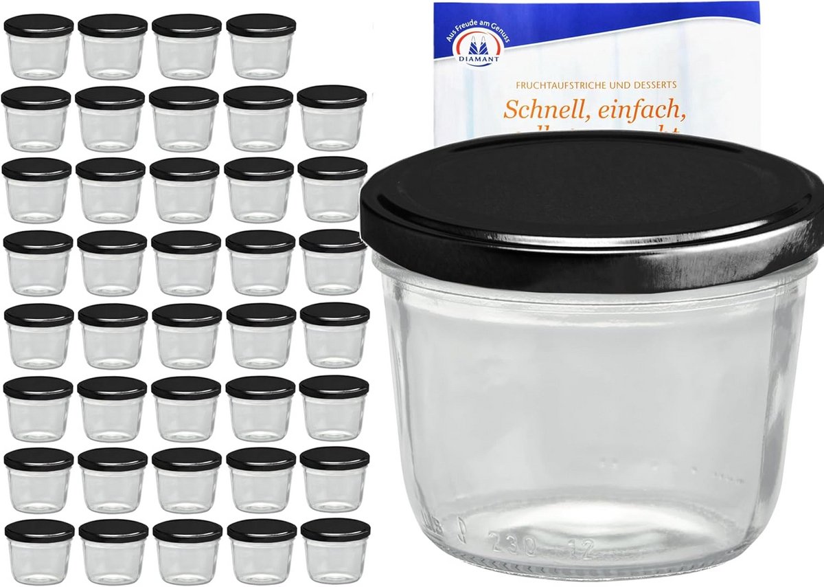 Set van 40 Weckpotten 230 ml met Zwarte Deksel - Ideaal voor Jam en Inmaken