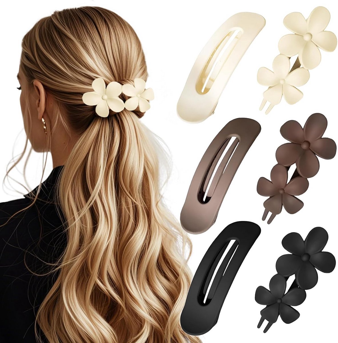 Set van 6 Grote Haarclips voor Dames - Sterke Grip en Bloemvorm