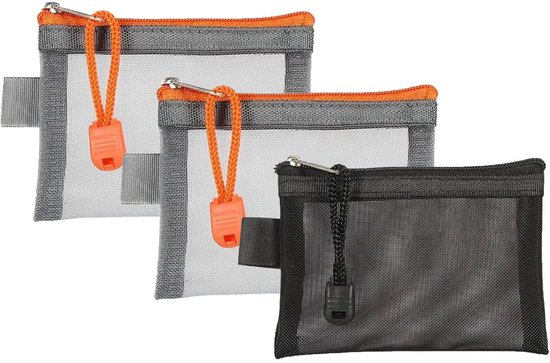 Mini Mesh Compartiments Avec Fermeture Éclair - Petit Organiseur de Sac - Transparent Et Sans Plis Pour Une Utilisation Durable + Léger Et Compact Pour Les Voyages - 3 Pièces - Pour Maquillage Noir/Gris