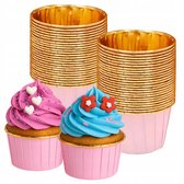Cupcake Vormpjes - Roze-Goud Design - 50 stuks - Papier & Aluminium - 50mm diameter