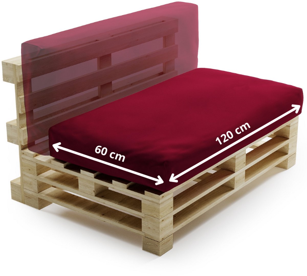 1200x1082.jpg Bananair - Multifunctioneel Waterbestendig Palletkussen - afneembare hoes - Geschikt als zit- en rugkussen - Tuinkussen voor Palletbank - 120x60 cm - Rood - Afbeelding 1