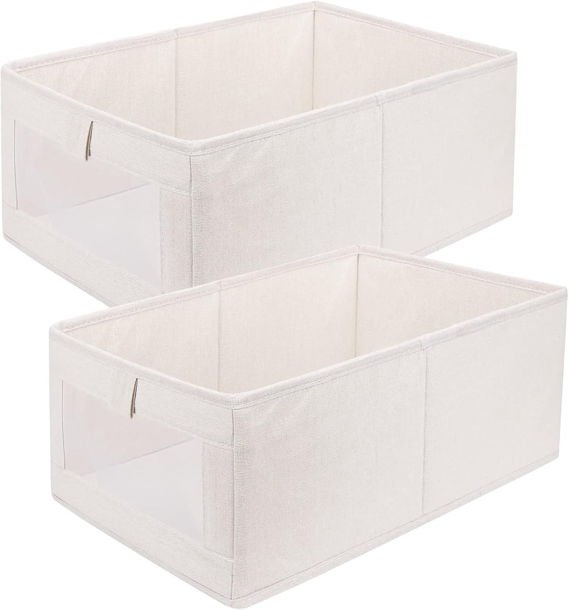 Famanu – Set van 2 stoffen opbergdozen met transparant venster 40x27x17
