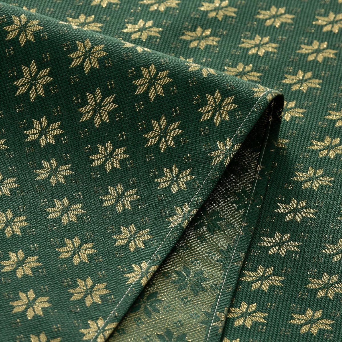 Luxe Jacquard Kerst Tafelkleed Groen Goud Kleur Rechthoekig Eettafel 140 x 240 cm