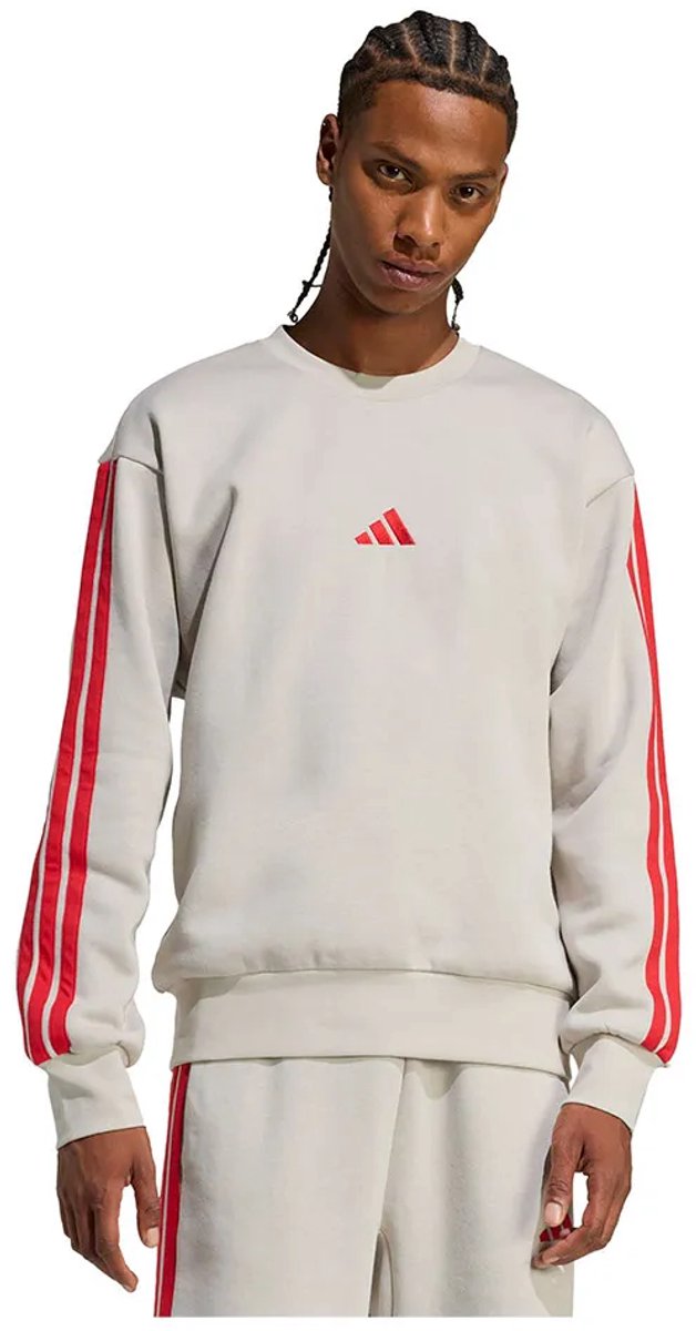 Adidas Essentials 3 Stripes Fleece Sweatshirt S Man Wonder Alumina / Pure Ruby