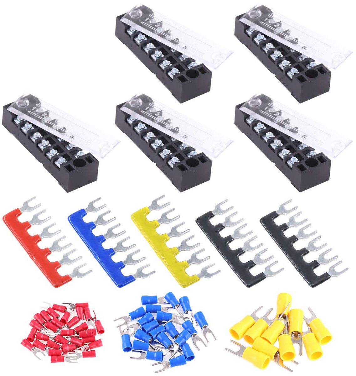 70 Stks Terminal Block Set met Schroef Terminals en Voorgeïsoleerde Barrier Strips