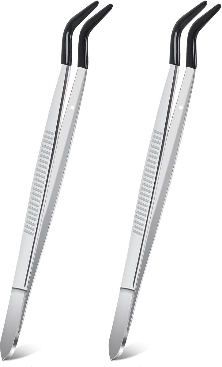 Rubberen Gebogen Tip Pincet - 2 Stuks PVC Gecoat en Niet Marring voor Lab en Sieraden